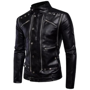 Chaqueta de cuero para hombre con muchas cremalleras, abrigo de cuero para hombre, chaqueta de cuero para motorista, chaqueta para motocicleta, chaqueta para hombre - Product Image 1