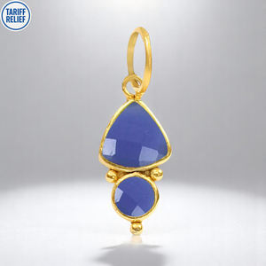 New Arrival Sterling Silver Blue Chalcedony Trillion Gemstone Jewelry Gold Plated <b>Charm</b> Limited Offer Bulk Wholesale Pendants - Product Image 1