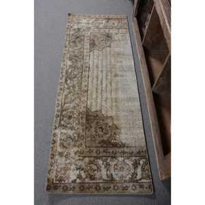 พรมปูพื้นสไตล์ตุรกีโบราณสีเบจแบบคลาสสิกงาน2.3x6.3ft ทำด้วยมือทำจากผ้าขนสัตว์เนื้อเหนียวเย็บปะติดทำจากยางสี่เหลี่ยมผืนผ้าสำหรับห้องนั่งเล่น - Product Image 1