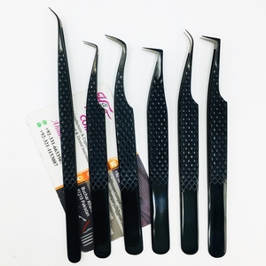 Pinzas negras nuevas Pinzas de extensión de pestañas curvas de acero inoxidable de 90 grados Pinzas de punta de fibra sostenible Mink Low MOQ - Product Image 5