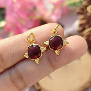 Gold Plated <b>Garnet</b> Cushion Shape Gemstone <b>Pendant</b> Charms Birthstone Bezel for Earrings & Necklaces - Product Image 1