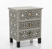 Table de Chevet Fantaisie Haut de Gamme en Os Incrusté, Tiroir de Rangement, Meuble en Bois Fait Main pour Salon, Bureau à Domicile, Chambre Z