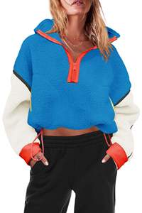 <b>Women</b> Sherpa Fleece Hooded Quarter Zip Sweatshirt Soft <b>Warm</b> Pullover Long Sleeve Color Block Cozy Casual <b>Top</b> Comfy Autumn Wear - Product Image 4