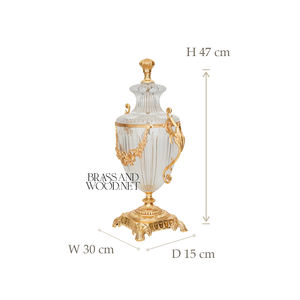 Urna Decorativa de Latón Dorado y Cristal de Lujo, Pieza Clásica de Decoración para el Hogar - Product Image 3