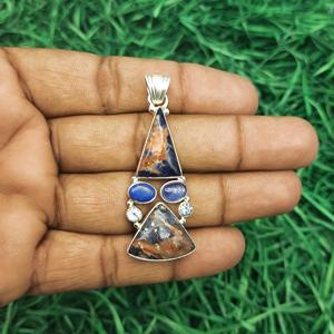 จี้เงินสเตอร์ลิง925อัญมณีสีฟ้า sodalite เครื่องประดับทำด้วยมือเงินอัญมณีจี้เครื่องประดับเงิน Sodalite สำหรับสร้อยคอ - Product Image 1