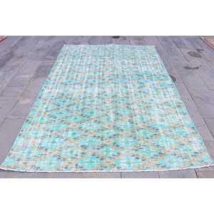 Alfombra de 5.7x8.3 pies, Alfombra Turca Vintage, Alfombra de Lana a Cuadros Azul y Amarillo - Product Image 1