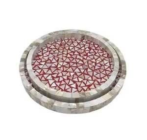 Plateau de service rond en bois 2026, multicolores, vaisselle de service, décor de table, plateau en bois au meilleur prix en Inde - Product Image 2