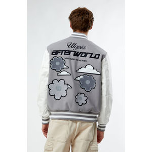 Men's Vintage Leather Varsity <b>Jacket</b> with Wool Chenille <b>Embroidery</b> Stand Collar Custom Logo Baseball Letterman Design for Winter - Product Image 5