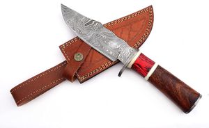 มีดดามัสกัสเหล็กดำรงชีพกลางแจ้งทำด้วยมือแบบดั้งเดิมใบมีดคงที่พร้อมปลอกหนังสำหรับล่าสัตว์และตั้งแคมป์ - Product Image 6