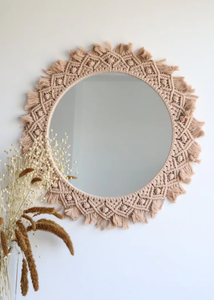 Flower Style Jute Cord New Style Macrame <b>Hanging</b> Wall Decorative <b>Mirror</b> with Boho Fringe - Product Image 4