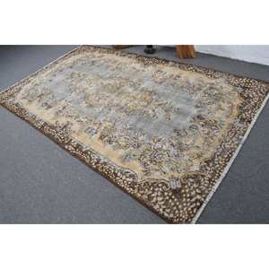 Traditionnel Beige Marron Grand 5.7X9.6 pieds Laine Vintage Tapis Turc Patchwork pour Salon Couloir Décorations Latex - Product Image 4