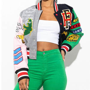 Tops cortos transpirables para mujer, chaquetas con botones bordados, abrigo informal de lana para mujer, chaqueta personalizada con letras, elegante para niñas - Product Image 1