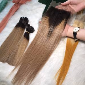 100% ต่อผมแท้ทรงตรงสำหรับเครื่องทำผมสีน้ำตาลออมเบรได้สองชั้น - Product Image 3