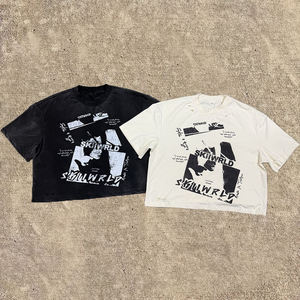 Camisetas con cuello redondo y logotipo estampado Dtg con diseño de ropa de calle personalizada para hombre, camiseta de gran tamaño con efecto lavado para hombre - Product Image 1