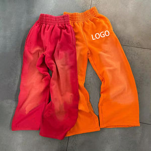 Vente en gros de pantalons de survêtement en éponge française délavés délavés en coton unisexe pantalon de survêtement évasé ample ample unisexe - Product Image 3