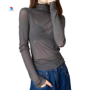 Camisetas de malla transparente para mujer, camiseta transparente de secado rápido de manga larga con cuello alto, camiseta impermeable ligera de malla transparente para mujer - Product Image 6