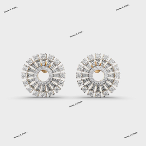 ต่างหูเพชรโมอิสซาไนต์ทรงเรเดียนท์ซันเบิร์สต์ ดีไซน์หรูหรา ประดับเพชรทรงบาแกตต์และทรงกลม สำหรับผู้หญิง - Product Image 2