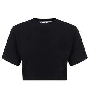 เสื้อยืดครอปสำหรับผู้หญิงเสื้อยืดเอวลอยสีดำย้อมคอกลมผ้าคอกลมผ้า2024ลำลอง - Product Image 5