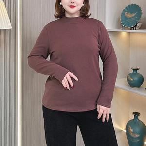 เสื้อยืดผ้าฟลีซสีพื้นสำหรับผู้หญิงใส่ในฤดูหนาวเสื้อคอปกตั้งไซส์ใหญ่พิเศษลำลองลายการ์ตูน - Product Image 5