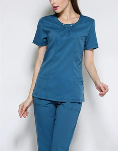Mujer antiarrugas transpirable estirable Hospital Scrubs uniforme trajes fácil de lavar médico mujeres elegantes Scrubs Tops - Product Image 3