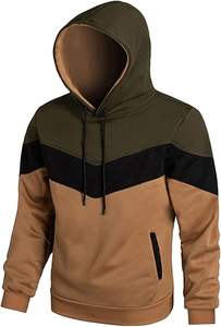 Sweat à capuche à manches longues pour hommes, sweat-shirt britannique avec poche, patchwork de blocs de couleurs brodés, polaire teinte unie pour l'hiver - Product Image 5