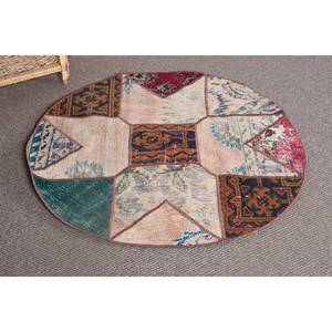 Tapis turc en patchwork de jonc de mer en laine beige vintage de 3.3x3.3 pieds Design de couloir rectangle abstrait grande surface pour chambre d'adolescents - Product Image 2