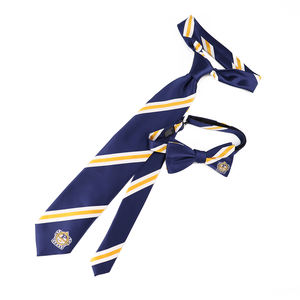 Corbata de Microfibra a Rayas Azules y Amarillas para Oficina, con Logotipo Corporativo Jacquard y Corbatín a Juego - Product Image 1