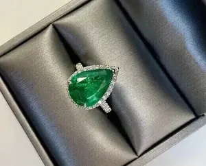 Women's 4ct Pear Cut Moissanite Engagement <b>Ring</b> Sterling Silver for Wedding or Party - Product Image 1