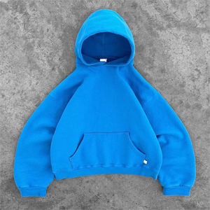 Sudadera con capucha antiarrugas de alto peso para hombre estilo Vintage suelto 100% algodón XS tamaño patrón sólido - Product Image 4