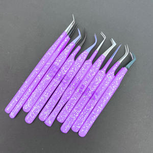 Vente en gros de pinces à cils étincelantes Outils à pointe en fibre de volume et d'isolation Pinces d'extension de cils en acier inoxydable avec logo personnalisé - Product Image 5