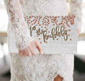 Pop The bubble White Champagne sac à main de mariage avec chaîne et perles - Product Image 4