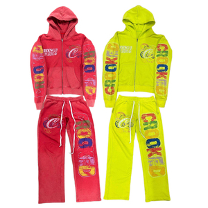 Impresión de peso pesado 100% algodón Zip Up Hoodie y pantalones de chándal Set Men Zip Up Hoodie y Joggers Set Chándal - Product Image 1