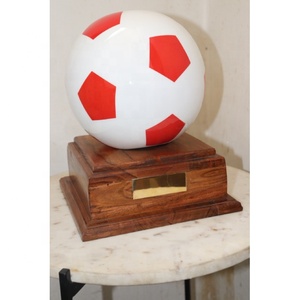 High Quality Adult Cremation <b>Urn</b> Red Football <b>Urn</b> with Best Quality with Wooden Stand Brass Name Plate for Funerals From India - Product Image 1
