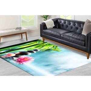 Tapis Zen Stone & Lotus : Décoration de salle de bain spa, tapis moderne, tapis en chenille - Product Image 2