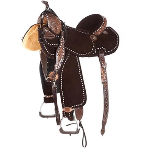 Selle de course de baril de cheval western sculptée à la main avec couture buck - Product Image 1