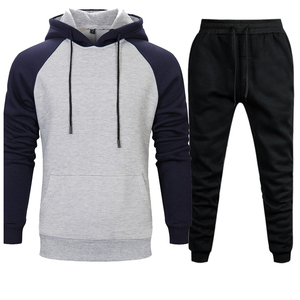 Deux pièces survêtement à capuche pour hommes 100% coton Sport Jogging ensemble veste confortable pantalons de survêtement équipe survêtement pour la saison d'automne - Product Image 1