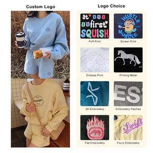 Conjunto de Ropa de 2 Piezas para Mujer, Sudadera con Cuello Redondo y Pantalones Cortos por Encima de la Rodilla, Estilo Urbano, Holgado, para el Hogar, Chándal, Diseño Personalizado - Product Image 2