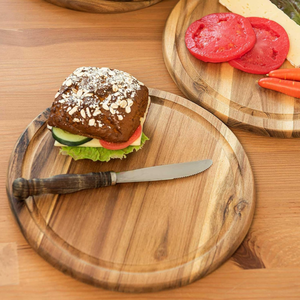 Plato de carne Acacia 2 x platos de madera Plato de aperitivos Tabla de pan Tabla de cortar Diámetro 25 cm DECORACIÓN DEL HOGAR - Product Image 2