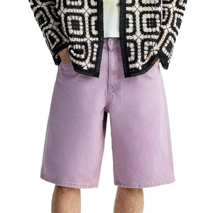 Shorts en jean tissé délavé à double genouillère pour homme, coupe droite vintage, orné de strass, taille mi-haute, décontracté, été, personnalisé par le fabricant - Product Image 6