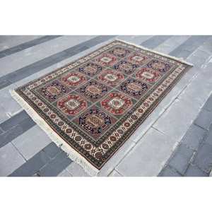 พรมขนแกะสีน้ำเงินสีแดงคลาสสิกขนาด5.1x7.2ฟุตงานแฮนด์เมดทรงสี่เหลี่ยมผืนผ้าพื้นที่ขนาดใหญ่ของตุรกีงานเย็บปะติดโถงทางเดินน้ำยาง10มม. - Product Image 3