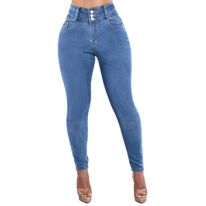 Womens High Waist Skinny Denim Pant Stretch Slim Fit Casual <b>Light</b> Blue Jeans Enzyme Washed Comfortable Everyday Fashion Wear - Product Image 1