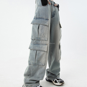 Nouveau Style taille réglable ample jambe droite Denim Baggy pantalon haute rue à la mode jean pour hommes noir Baggy jean - Product Image 3