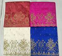 Nouvel Arrivage Qualité Supérieure Dernière Mode Sous-jupe Somalienne en Tissu Satin Gorgura Lourd avec Broderie de Pierres et Motifs Floraux Intricats en Filet