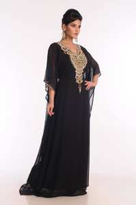Black Embroidered Modest Georgette <b>Kaftan</b> Dress XS-XXL Open Abaya <b>for</b> <b>Women</b> Breathable and ODM Supply - Product Image 4
