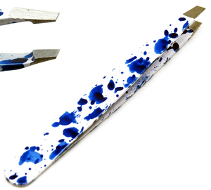 Pince à épiler à sourcils à pointe inclinée professionnelle outil de beauté des roches grises avec blanc bleu pour l'épilation des sourcils pointe pointue - Product Image 1