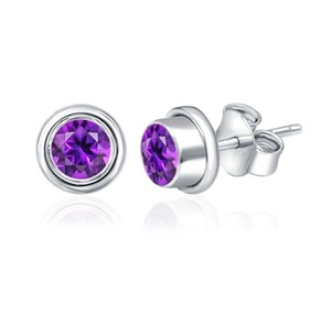 Romantic Natural Amethyst Bezel <b>Set</b> <b>Stud</b> <b>Earrings</b> Rhodium Plated Sterling <b>Silver</b> Engagement Wedding Anniversary Gift - Product Image 1
