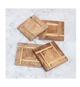 Ensemble de 4 sous-verres en bois tasse thé ensemble Table | DIY sous-verres porte-thé sur Table | Indien - Product Image 1