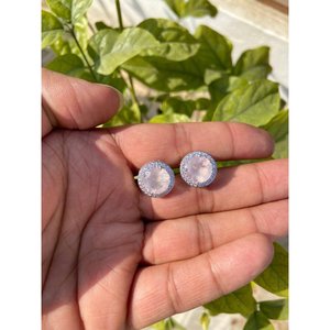 925 Silver Rose Quartz <b>Stud</b> <b>Earrings</b> with Gold Plating Cute Style Bezel Setting for Wedding Engagement or Party - Product Image 1
