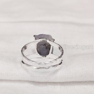 Bague pour femme en argent sterling 925 martelé à double bande, avec pierre brute naturelle Tanzanite, pierre de naissance de décembre - Product Image 5