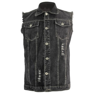 Chaleco vaquero clásico ajustado de talla grande algodón hecho con botón cierre a presión cuello vuelto estilo rasgado chaleco vaquero para hombre - Product Image 1